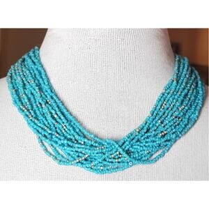 Multistrand Turquoise Blue Seed Beaded Necklace Choker Western Boho Indie Y2K